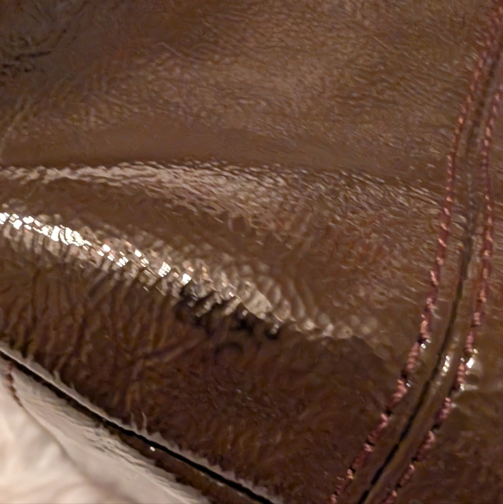 Coach Gallery Patent Leather Zipper Pocket Satchel Shoulder Bag Brown GUC - Picture 14 of 16
